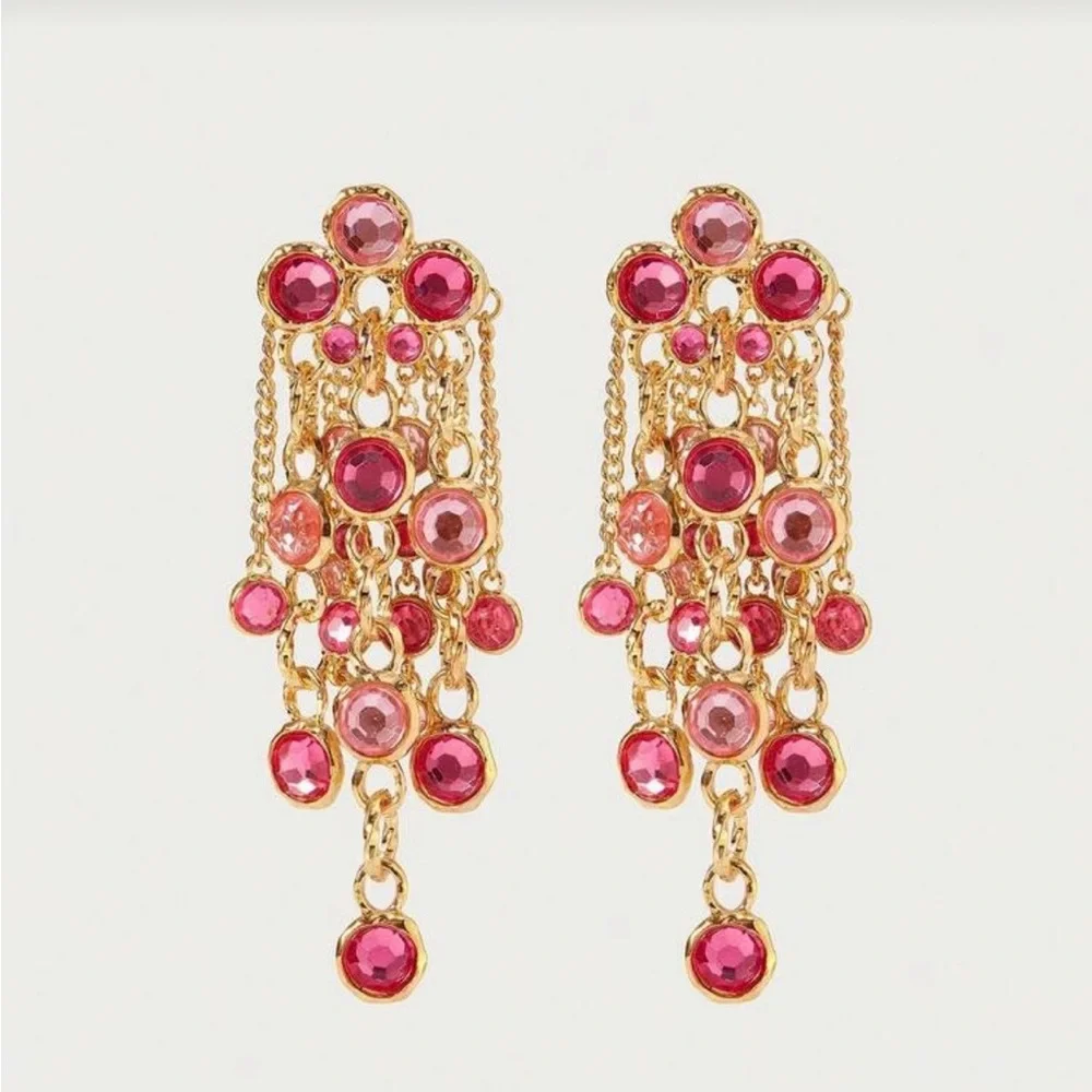 Elegant Gold and Pink Chandelier Earrings